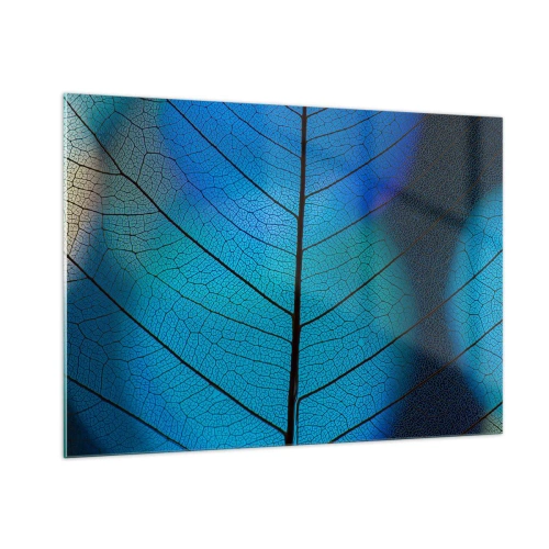 Obraz na szkle - Zbliżenie błękitnego liścia z widoczną strukturą żyłek - 100x70cm - Misterna budowa - Nowoczesna dekoracja ścienna do salonu, kuchni i sypialni ARTTOR