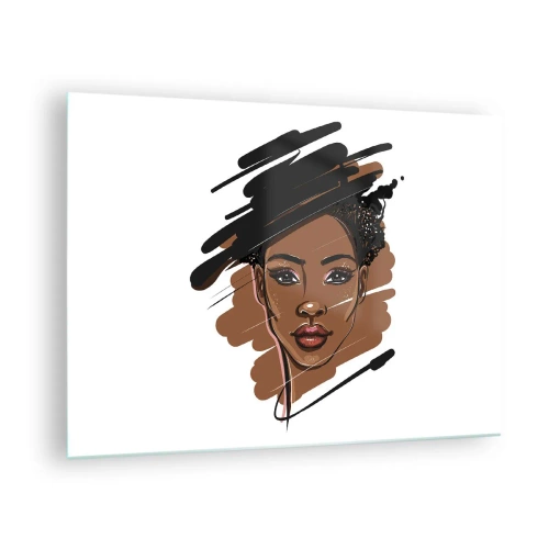 Obraz na szkle - Portret kobiety z czarnoskórej kreski w stylu fashion sketch - 70x50cm - Słodka jak czekolada - Nowoczesna dekoracja ścienna do salonu i sypialni ARTTOR