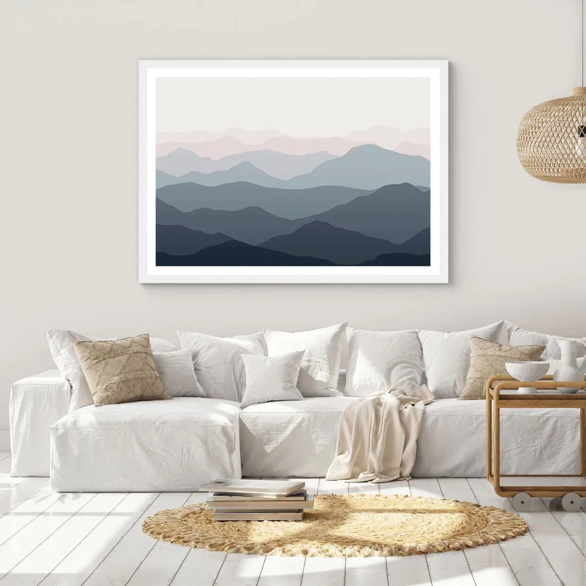 Plakat w białej ramie - Fale gór - 100x70 cm