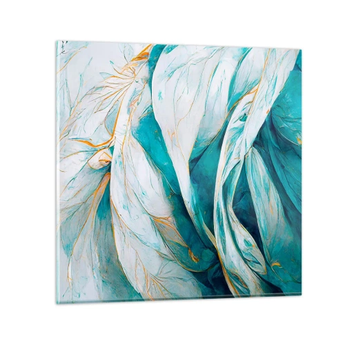 Obraz na szkle - Błękitna abstrakcja z motywem złota - 70x70 cm