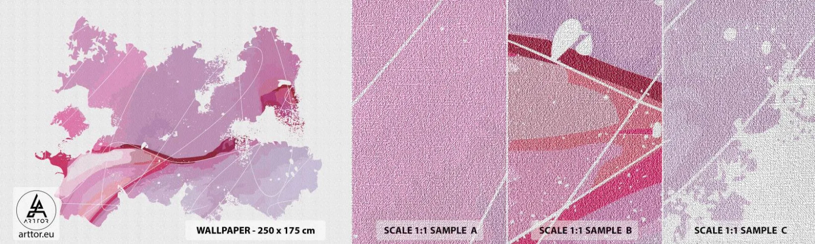 Fototapeta Próbka Premium Canvas - Mapa różowego świata - Minimalizm, Pastelowa, Mapa - 100x30 cm