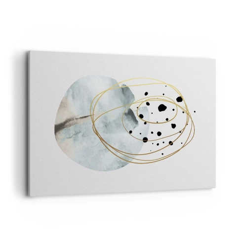 Obraz na płótnie - Minimalistyczna abstrakcja z geometrycznym wzorem i złotymi liniami - 100x70cm - W objęciach przestrzeni - Nowoczesna dekoracja ścienna do salonu, kuchni i sypialni ARTTOR