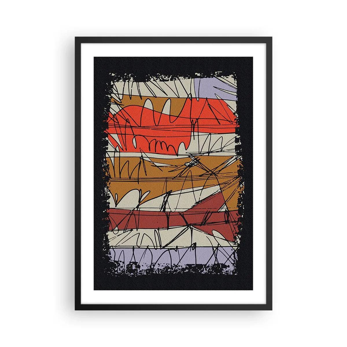 Plakat w czarnej ramie - Abstrakcyjna kompozycja z dynamicznymi liniami i barwami - 50x70cm - Kompozycja spontaniczna - Nowoczesna dekoracja ścienna do salonu i sypialni ARTTOR