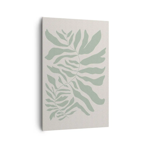 Obraz na płótnie - Delikatny wzór gałązki z liśćmi w odcieniu szmaragdowej zieleni - 80x120cm - Szmaragdowa gałązka - Nowoczesna dekoracja ścienna do salonu i sypialni ARTTOR