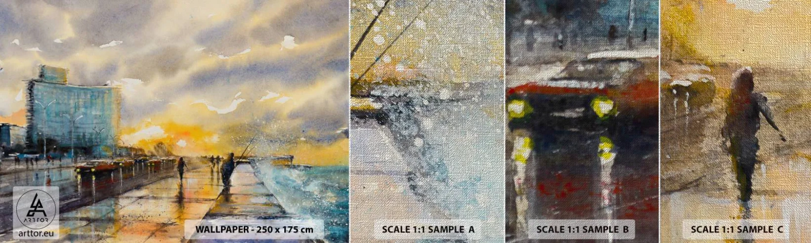 Fototapeta Próbka Premium Canvas - Życie na brzegu - Pejzaż, Sztuka, Zachód Słońca - 100x30 cm