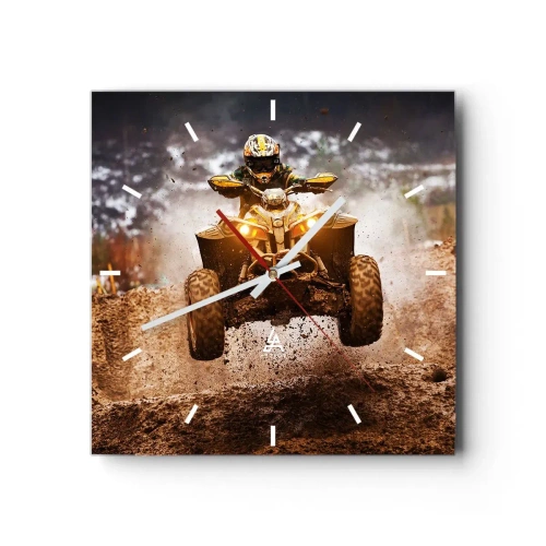 Zegar ścienny - Ekstremalna jazda na quadzie w błotnistym terenie - 30x30cm - No risk no fun - Nowoczesna dekoracja ścienna do salonu i sypialni ARTTOR