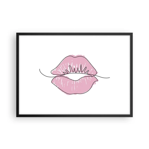 Plakat w czarnej ramie - Minimalistyczny rysunek ust w różowym odcieniu - 70x50cm - Gotowy do pocałunku? - Nowoczesna dekoracja ścienna do salonu i sypialni ARTTOR
