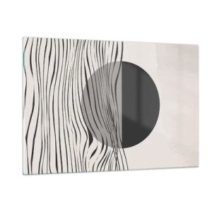 Obraz na szkle - Czarne fale i koło na beżowym tle - 120x80cm - Kompozycja połowiczna - Nowoczesna dekoracja ścienna do salonu, kuchni i sypialni ARTTOR