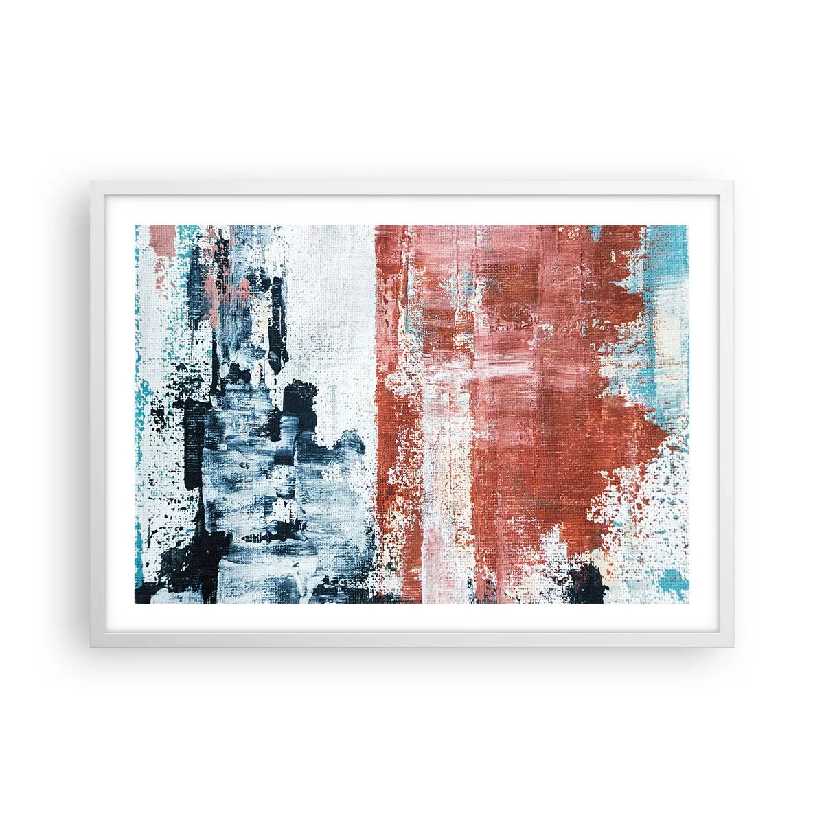 Plakat w białej ramie - Abstrakcyjne pół na pół - 70x50 cm