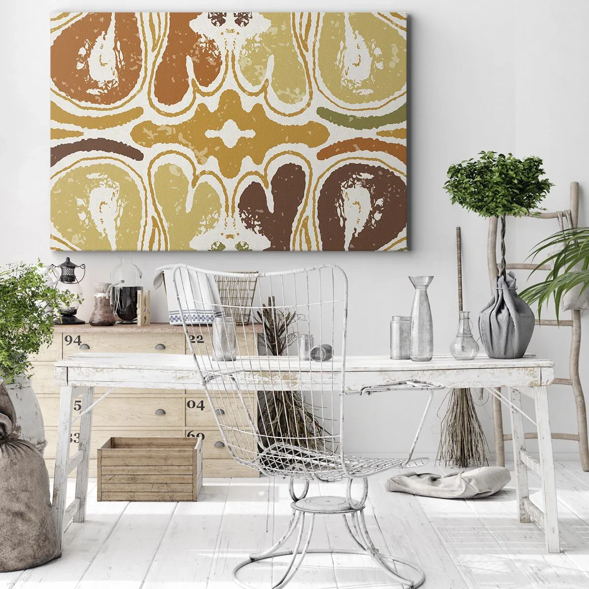 Obraz na płótnie - Ciepłe wzory abstrakcyjne w żółciach i brązach - 70x50cm - Abstrakcja sentymentalna - Nowoczesna dekoracja ścienna do salonu i sypialni ARTTOR