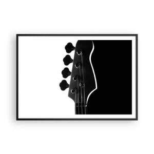 Plakat w czarnej ramie - Czarno-biała sylwetka główki gitary basowej - 100x70cm - Rockowa cisza  - Nowoczesna dekoracja ścienna do salonu i sypialni ARTTOR