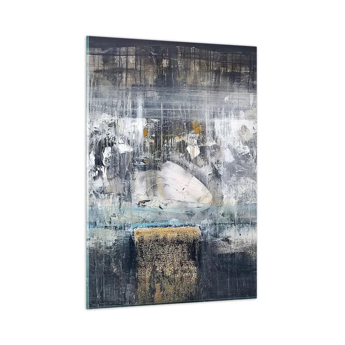 Obraz na szkle - Abstrakcyjny krajobraz z dominacją szarości i błękitu - 50x70cm - Jak po lodzie, jak po grudzie - Nowoczesna dekoracja ścienna do salonu, kuchni i sypialni ARTTOR