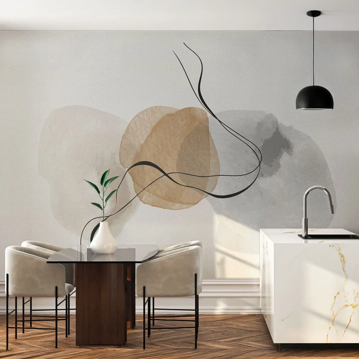 Fototapeta Premium Sand - Minimalistyczna abstrakcja w neutralnych barwach z liniami - 100x70cm - Powietrzne paciorki - Nowoczesna dekoracja ścienna do salonu, kuchni i sypialni ARTTOR