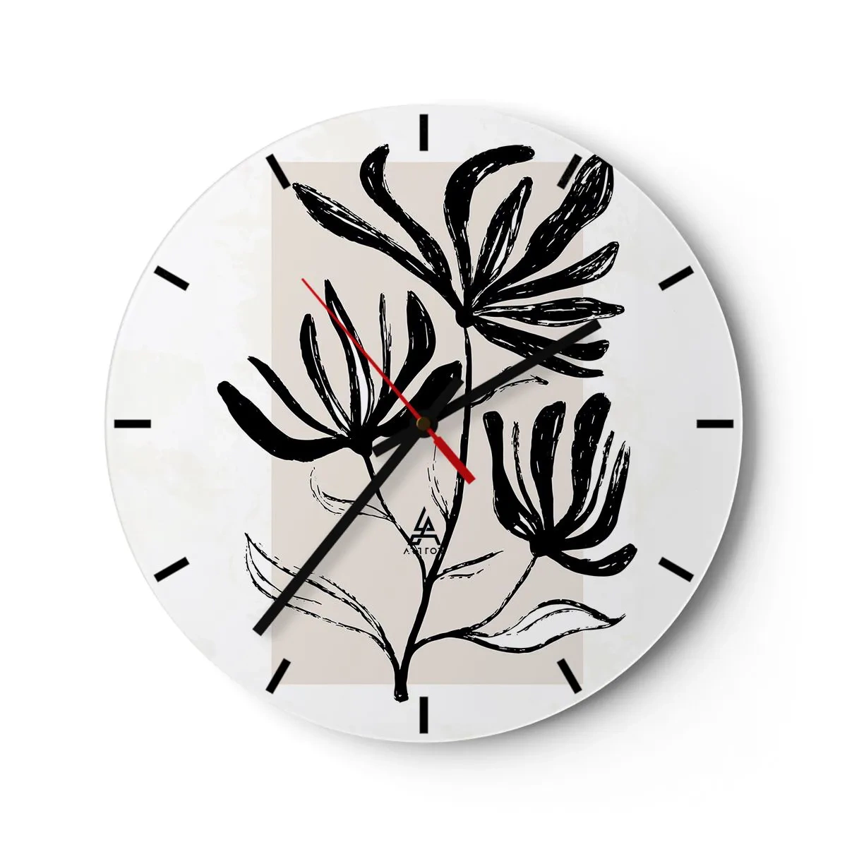 Zegar ścienny - Czarny szkic rośliny na jasnym tle z beżowym akcentem - 30x30cm - Szkic do zielnika - Nowoczesna dekoracja ścienna do salonu, kuchni i sypialni ARTTOR