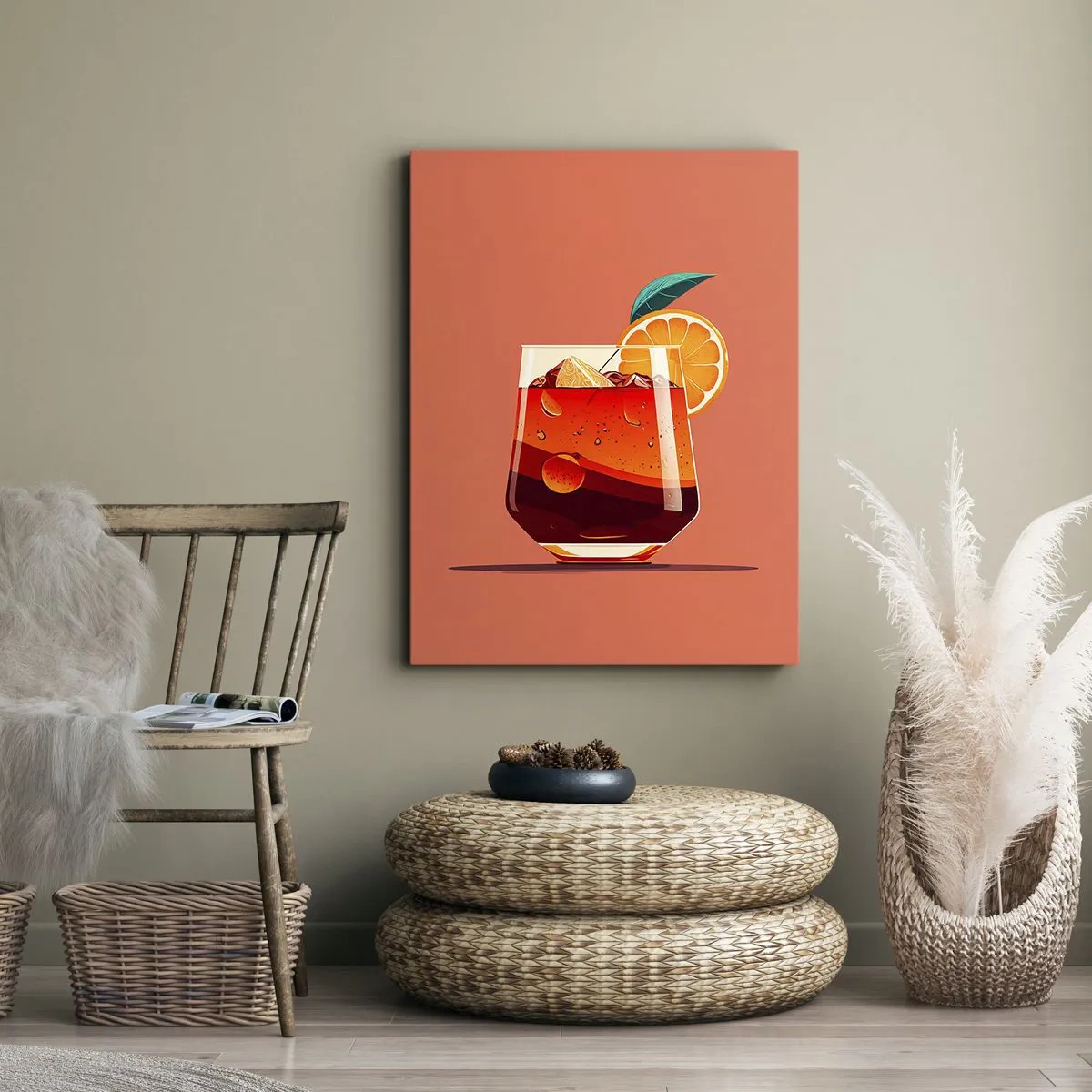 Obraz na płótnie - Owocowy napój z pomarańczą - 50x70cm - Letnie orzeźwienie - Nowoczesna dekoracja ścienna do salonu, kuchni i sypialni ARTTOR