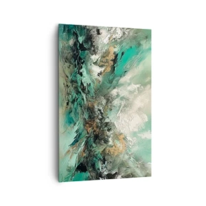 Obraz na płótnie - Abstrakcyjny pejzaż w odcieniach zieleni i złota - 80x120cm - Szmaragdowo-czarna kipiel - Nowoczesna dekoracja ścienna do salonu i sypialni ARTTOR