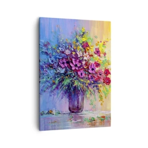 Obraz na płótnie - Kolorowy bukiet kwiatów w szklanym wazonie namalowany techniką impasto - 50x70cm - Dar letnirj łąki - Nowoczesna dekoracja ścienna do salonu, kuchni i sypialni ARTTOR