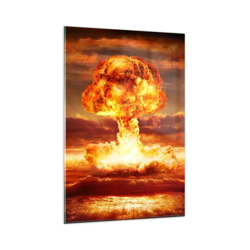 Obraz na szkle - Eksplozja z efektem grzyba ognia na tle zachodu - 80x120cm - I stanie się koniec - Nowoczesna dekoracja ścienna do salonu i sypialni ARTTOR