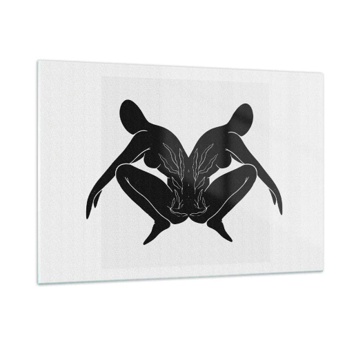 Obraz na szkle - Czarne postacie tworzące symetryczne serce na białym tle - 120x80cm - Wspólna dusza - Nowoczesna dekoracja ścienna do salonu, kuchni i sypialni ARTTOR