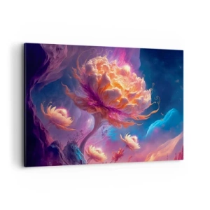 Obraz na płótnie - Fantazyjne kwiaty w kosmicznym krajobrazie - 100x70cm - Inny świat - Nowoczesna dekoracja ścienna do salonu, kuchni i sypialni ARTTOR