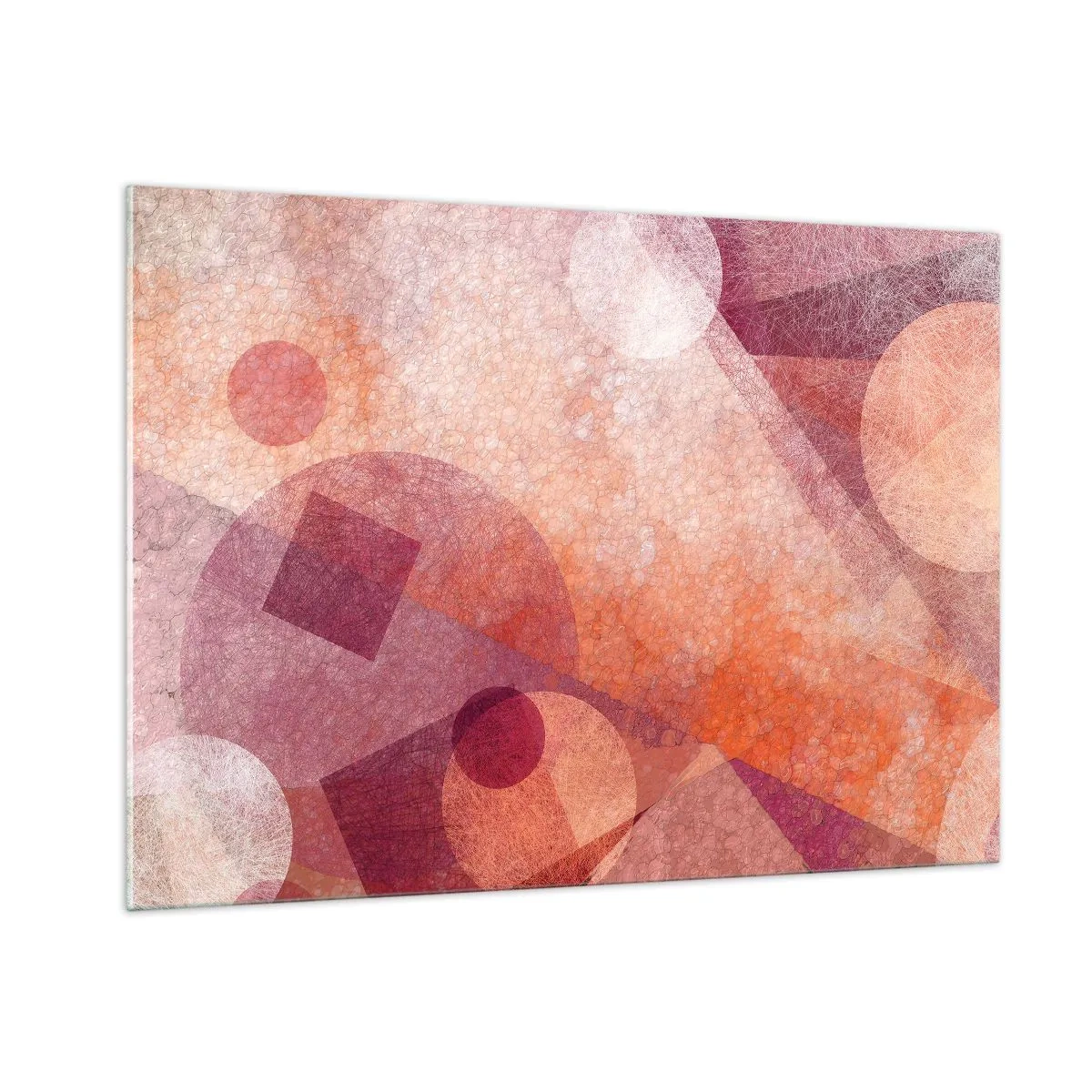 Obraz na szkle - Abstrakcyjna kompozycja geometryczna w odcieniach różu i pomarańczu - 100x70cm - Przekształcenia geometryczne w różu - Nowoczesna dekoracja ścienna do salonu, kuchni i sypialni ARTTOR