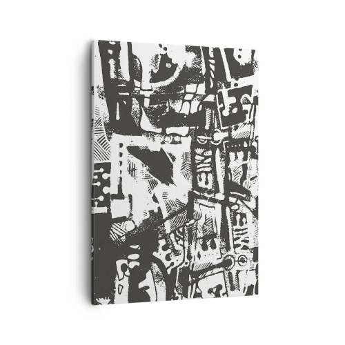 Obraz na płótnie - Abstrakcyjna kompozycja w stylu graffiti w czerni i bieli - 50x70cm - Porządek czy chaos? - Nowoczesna dekoracja ścienna do salonu, kuchni i sypialni ARTTOR