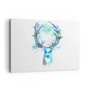 Obraz na płótnie - Fantazyjna grafika jelenia z motywem natury i motyli - 120x80cm - Siła i delikatność natury - Nowoczesna dekoracja ścienna do salonu, kuchni i sypialni ARTTOR