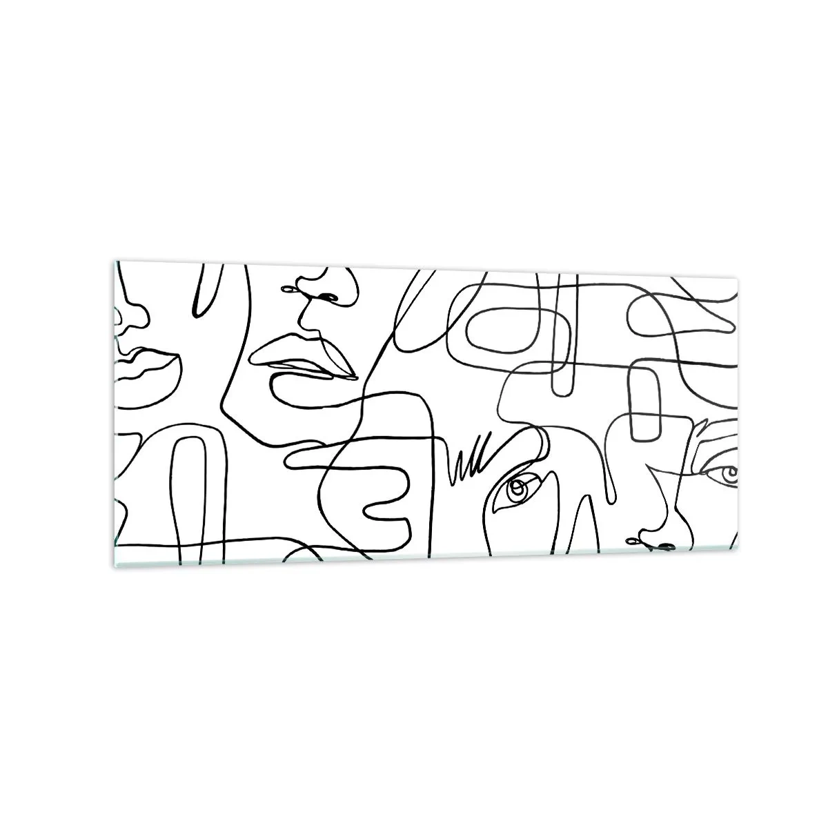 Obraz na szkle - Minimalistyczny rysunek twarzy z liniami na jasnym tle - 120x50cm - W splątanych emocjach - Nowoczesna dekoracja ścienna do salonu i sypialni ARTTOR