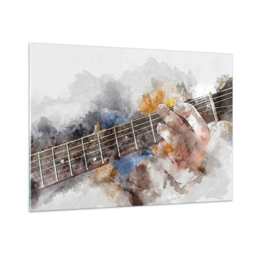 Obraz na szkle - Akwarelowy motyw dłoni grającej na gitarze - 100x70cm - Poezja między strunami - Nowoczesna dekoracja ścienna do salonu, kuchni i sypialni ARTTOR