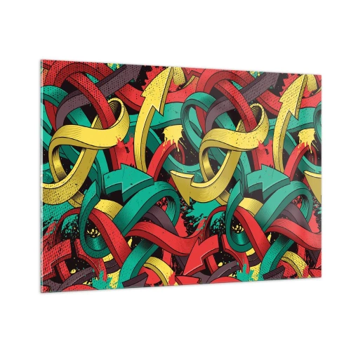 Obraz na szkle - Kolorowa abstrakcja z dynamicznymi strzałkami i ruchem - 100x70cm - Którędy do celu? - Nowoczesna dekoracja ścienna do salonu, kuchni i sypialni ARTTOR