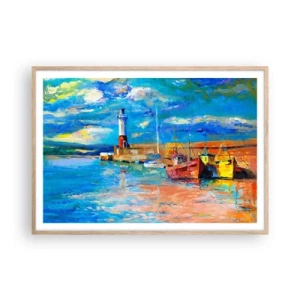 Plakat w ramie jasny dąb - Popołudnie w tęczowej zatoce - 100x70 cm