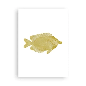 Plakat - Złota ryba w stylu vintage na białym tle - 50x70cm - Ryba i tyle - Nowoczesna dekoracja ścienna do salonu, kuchni i sypialni ARTTOR