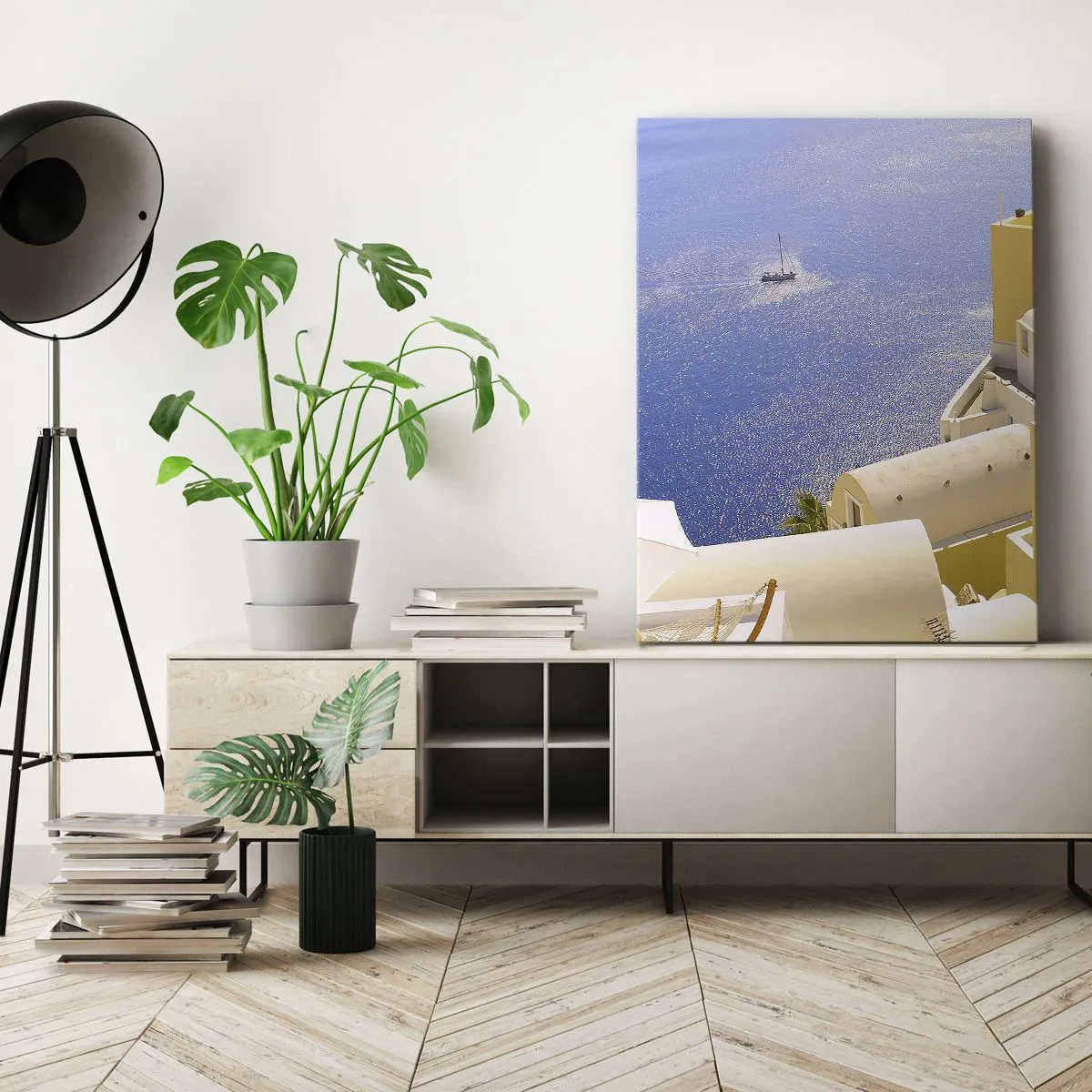 Obraz na płótnie - Grecki pejzaż w bieli i błękicie - 55x100 cm