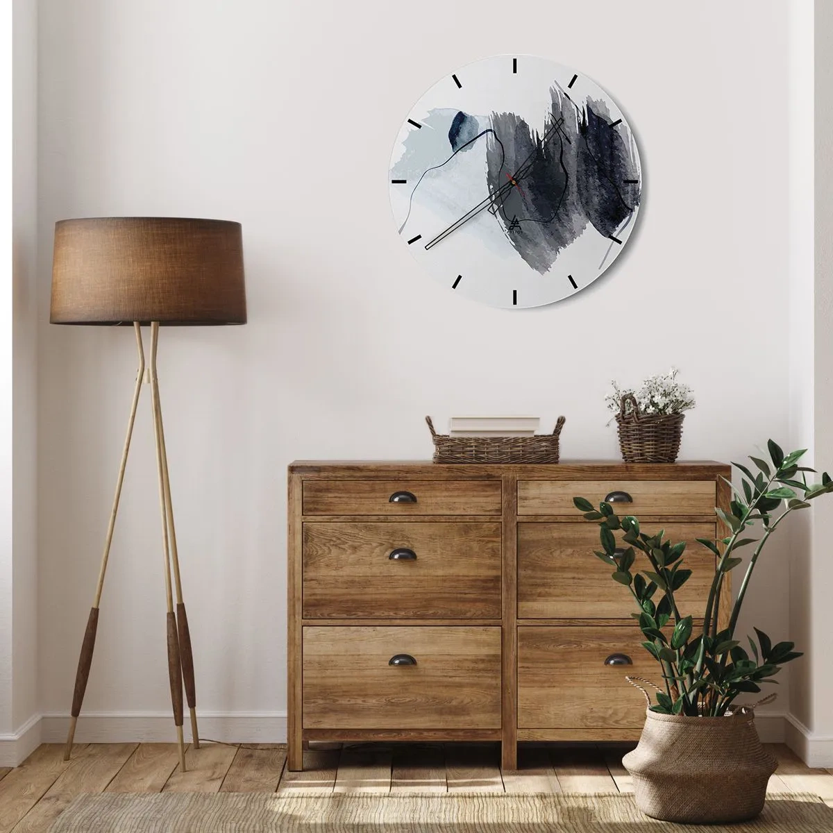 Zegar ścienny - Ciemnoniebieskie plamy akwareli na jasnym tle - 30x30cm - Intensywność i ruch - Nowoczesna dekoracja ścienna do salonu, kuchni i sypialni ARTTOR