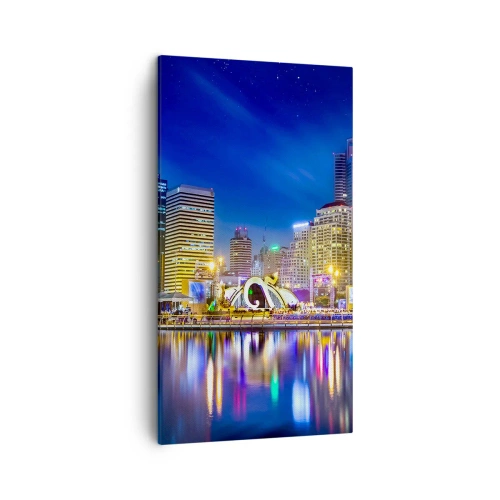 Obraz na płótnie - Tęczowa noc metropolii - 45x80 cm