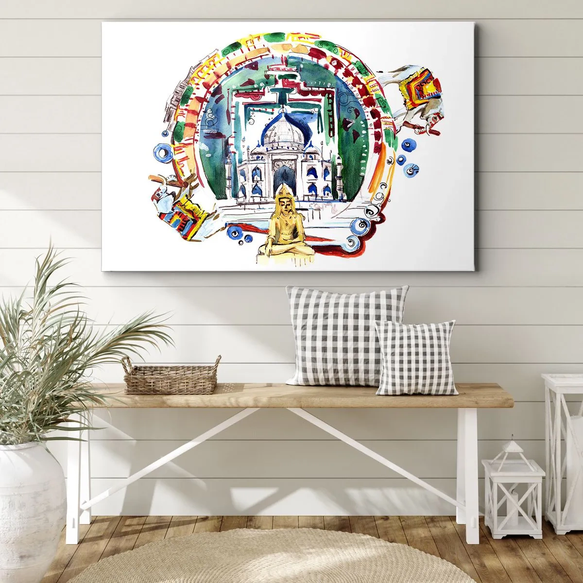 Obraz na płótnie - Kolorowa ilustracja z motywem architektury Indii - 120x80cm - Hinduska równowaga świata - Nowoczesna dekoracja ścienna do salonu, kuchni i sypialni ARTTOR