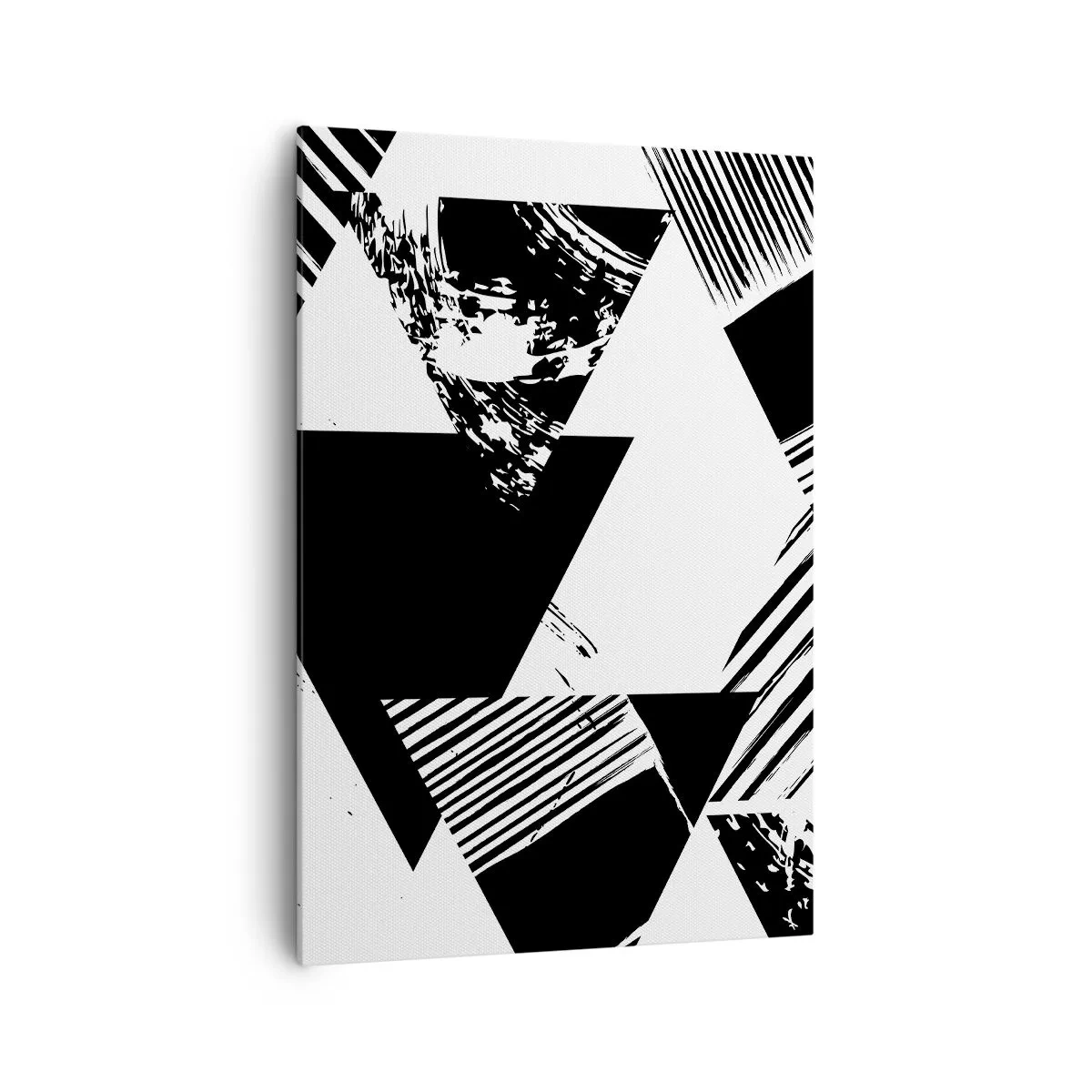 Obraz na płótnie - Geometryczne wzory w czarno-białej minimalistycznej formie - 70x100cm - Deszcz trójkątów - Nowoczesna dekoracja ścienna do salonu i sypialni ARTTOR
