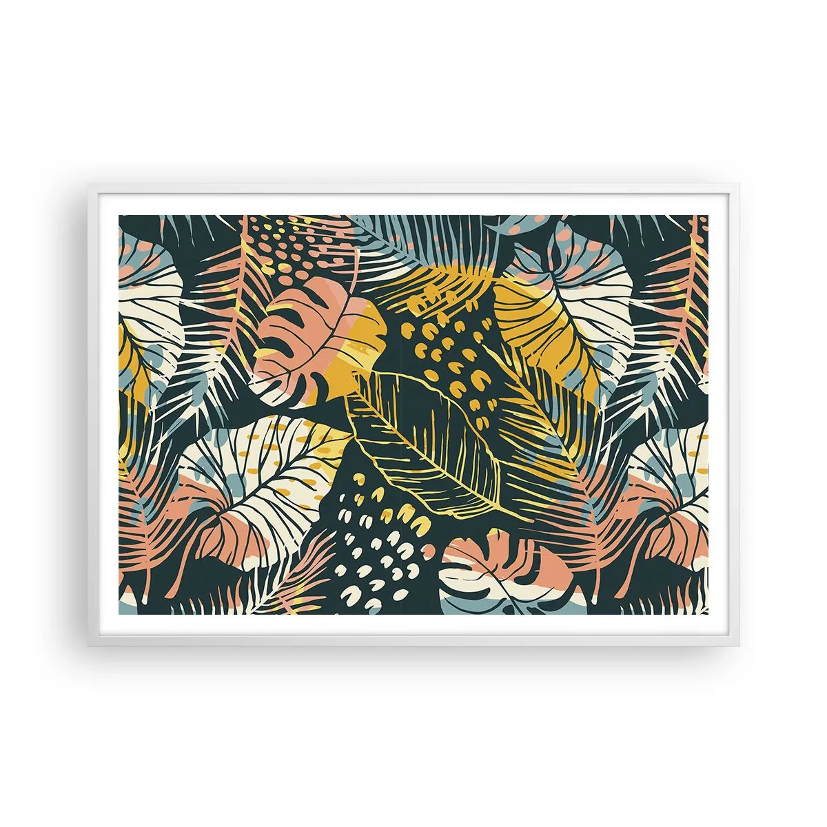 Plakat w białej ramie - Liściasta fantazja - 100x70 cm