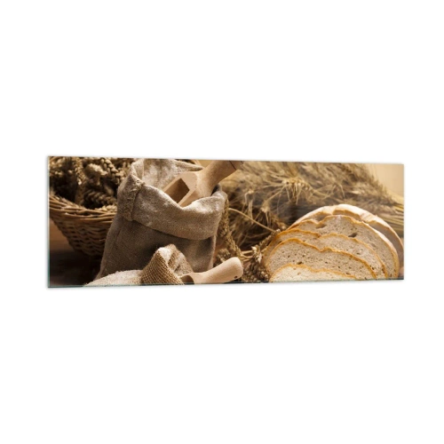 Obraz na szkle - Krajobraz z chlebem, mąką i kłosami zbóż w rustykalnym stylu - 160x50cm - Jak nożem uciął - Nowoczesna dekoracja ścienna do salonu i sypialni ARTTOR
