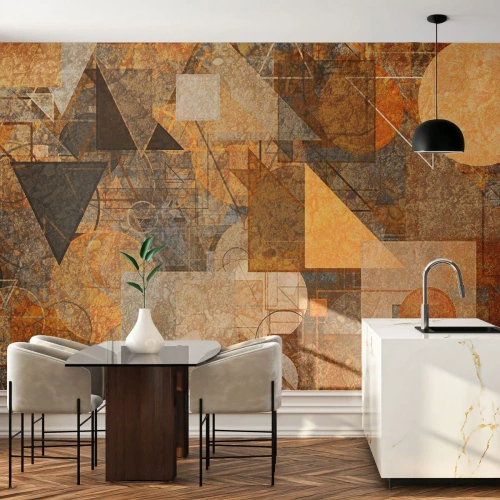 Fototapeta Premium Canvas - Abstrakcyjne geometryczne figury w ciepłych odcieniach - 100x70cm - Kubistyczne studium brązu - Nowoczesna dekoracja ścienna do salonu i sypialni ARTTOR