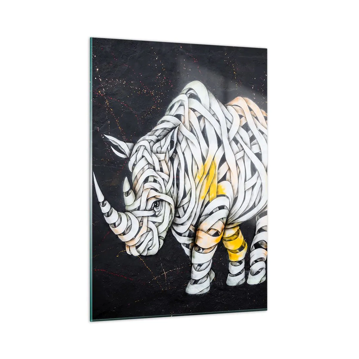 Obraz na szkle - Abstrakcyjny rysunek nosorożca w formie pasków - 50x70cm - Gruboskórność to mit - Nowoczesna dekoracja ścienna do salonu, kuchni i sypialni ARTTOR