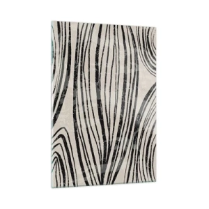 Obraz na szkle - Fale czarnych linii na jasnym tle - 50x70cm - Rozlewisko linii - Nowoczesna dekoracja ścienna do salonu, kuchni i sypialni ARTTOR