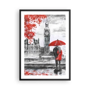 Plakat w czarnej ramie - Postać z czerwonym parasolem na tle Big Bena w Londynie - 50x70cm - Zakochani w Londynie - Nowoczesna dekoracja ścienna do salonu i sypialni ARTTOR