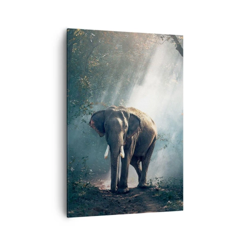 Obraz na płótnie - Słoń w świetle lasu - 70x100cm - Spokojna przechadzka - Nowoczesna dekoracja ścienna do salonu i sypialni ARTTOR