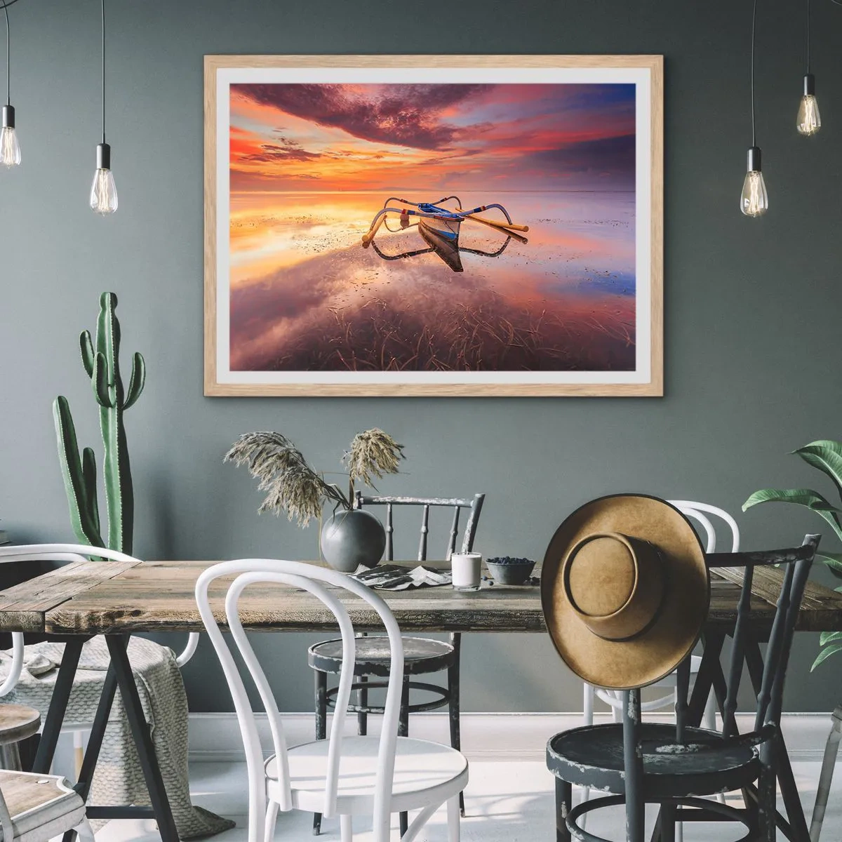 Plakat w ramie jasny dąb - Spokój tropikalnego wieczoru - 100x70 cm