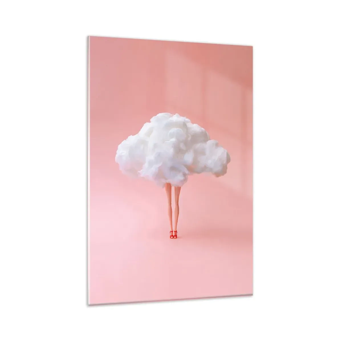 Obraz na szkle - Nogi w chmurze na różowym tle - 80x120cm - Słodka obietnica - Nowoczesna dekoracja ścienna do salonu i sypialni ARTTOR