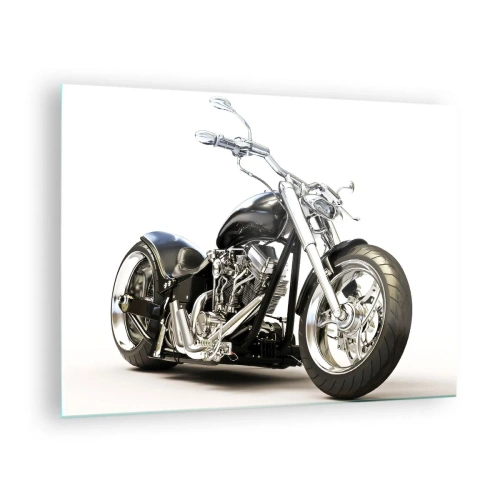 Obraz na szkle - Czarny motocykl typu chopper na jasnym tle - 70x50cm - Siła z charakterem - Nowoczesna dekoracja ścienna do salonu i sypialni ARTTOR