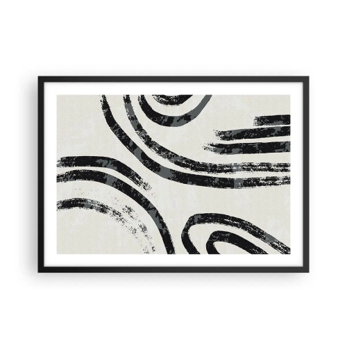 Plakat w czarnej ramie - Czarno-białe abstrakcyjne linie na jasnym tle - 70x50cm - W pół zatrzymany - Nowoczesna dekoracja ścienna do salonu i sypialni ARTTOR