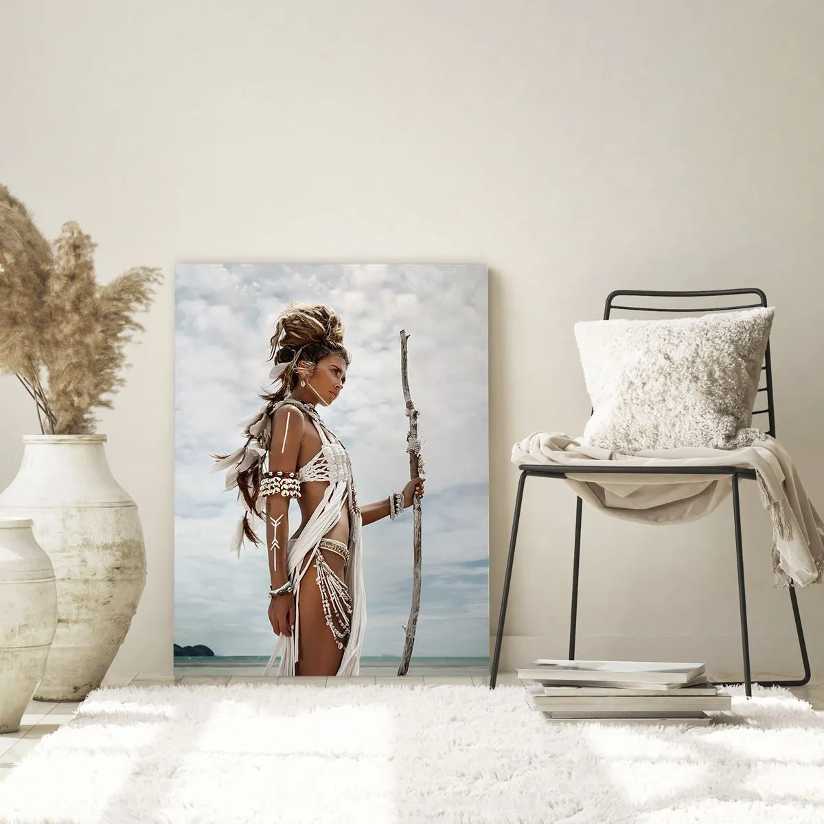 Obraz na szkle - Egzotyczna postać na tle plaży i nieba - 50x70cm - Królowa tropików - Nowoczesna dekoracja ścienna do salonu, kuchni i sypialni ARTTOR