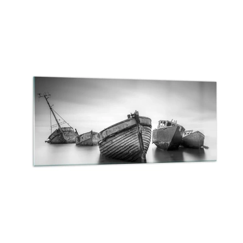 Obraz na szkle - Opuszczone łodzie na spokojnej wodzie - 120x50cm - Już tylko wspomnienia… - Nowoczesna dekoracja ścienna do salonu i sypialni ARTTOR